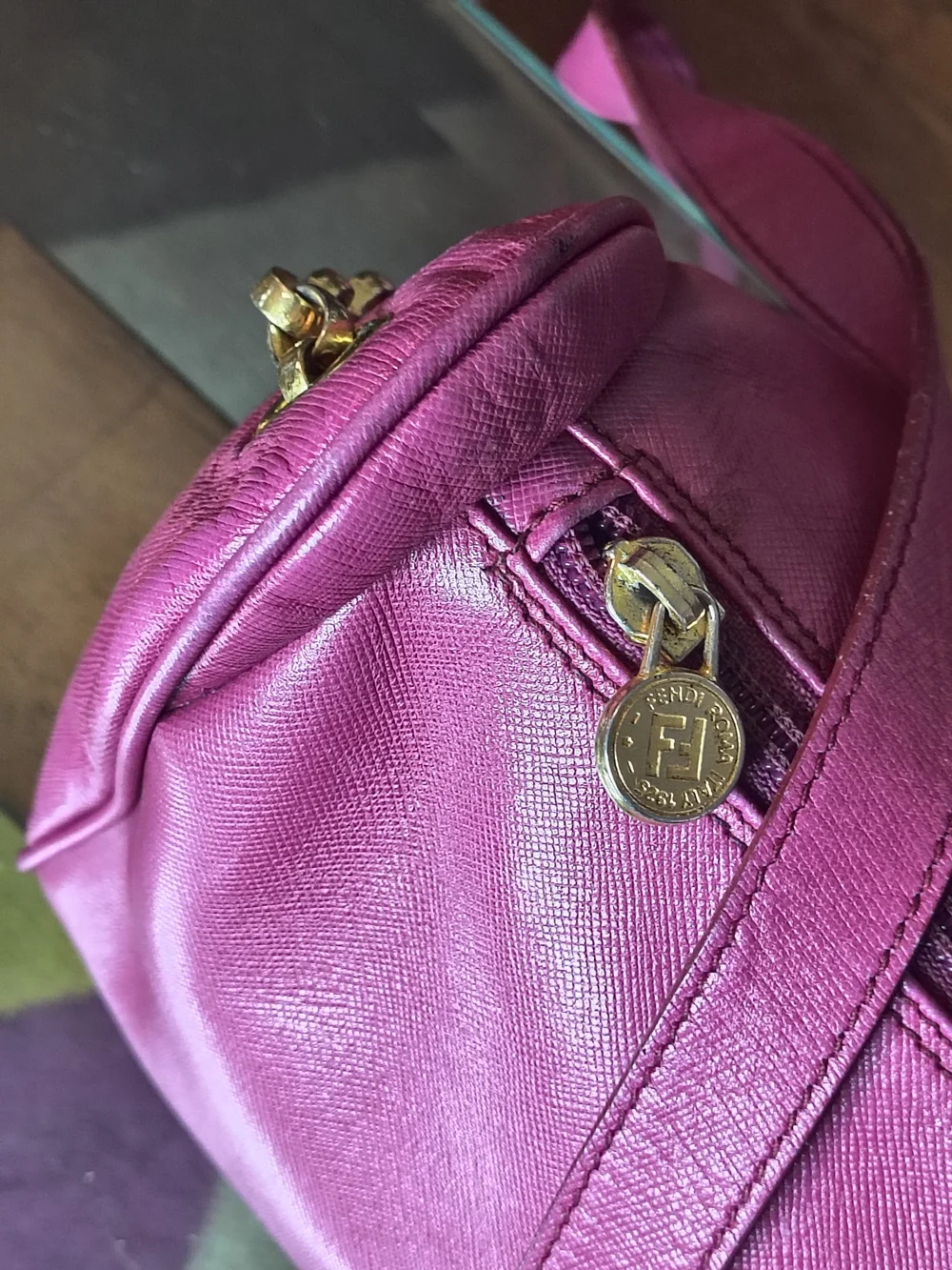 Authentic Vintage Pink Fendi Leather Shoulder Bag With Gold Hardware - Medium Sz